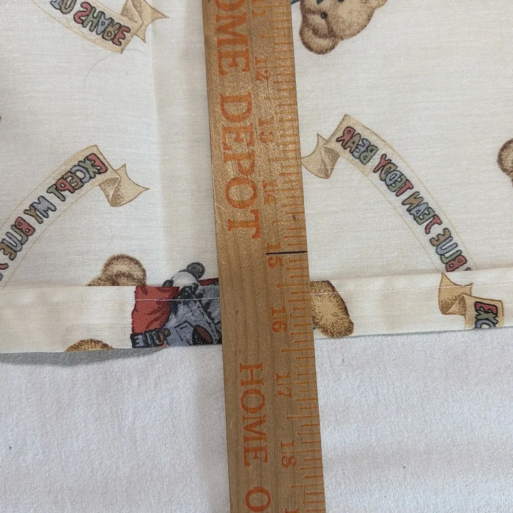 VTG Blue Jean Teddy Bear Valance Curtains set 45